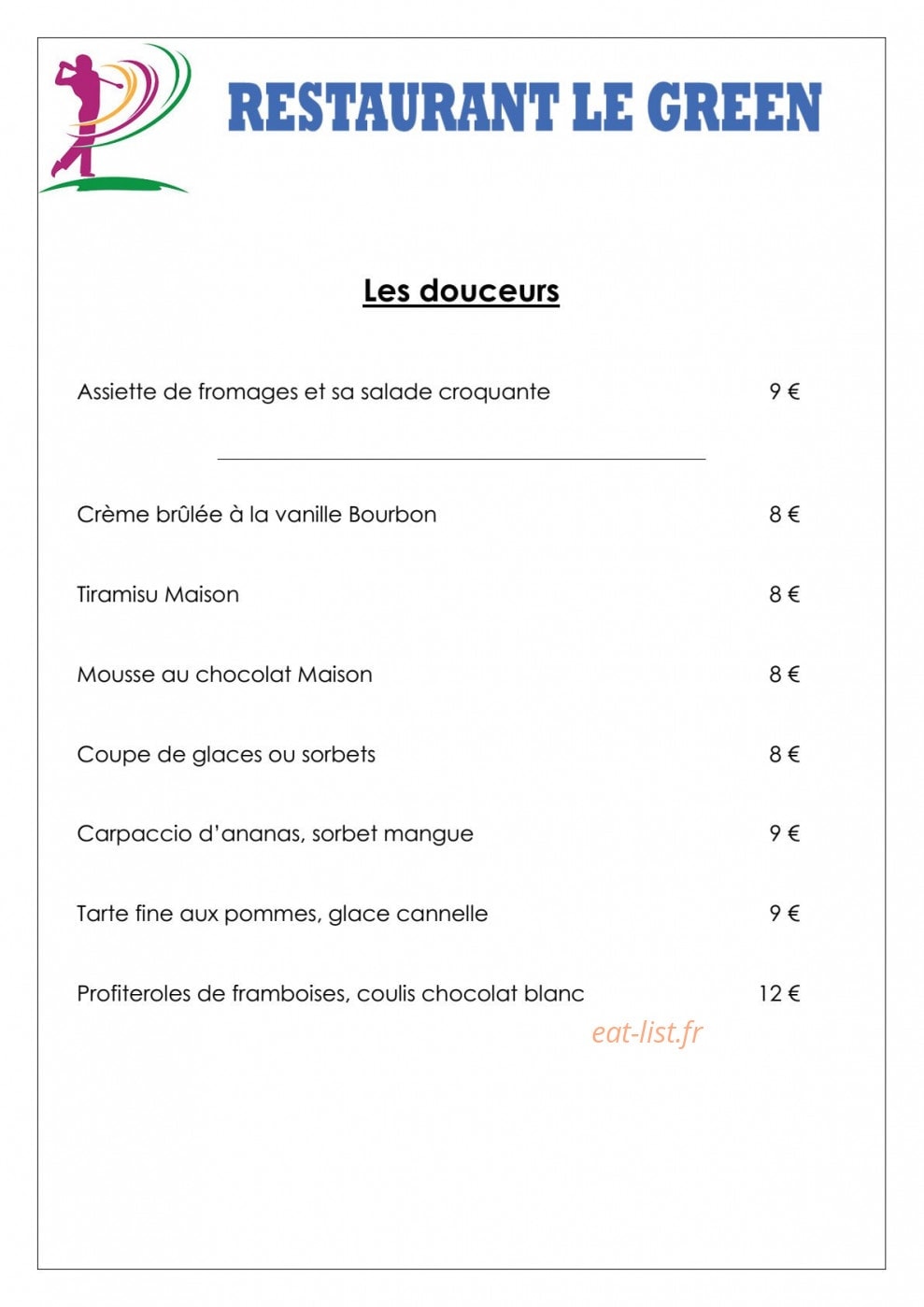 Golf Park Hotel — carte page 3