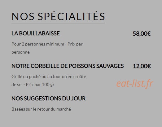 Carte et menu de La Brocherie à Mandelieu la Napoule — Les spécialités