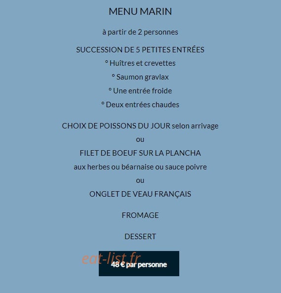Carte et menu de La Brocherie à Mandelieu la Napoule — Menu marin
