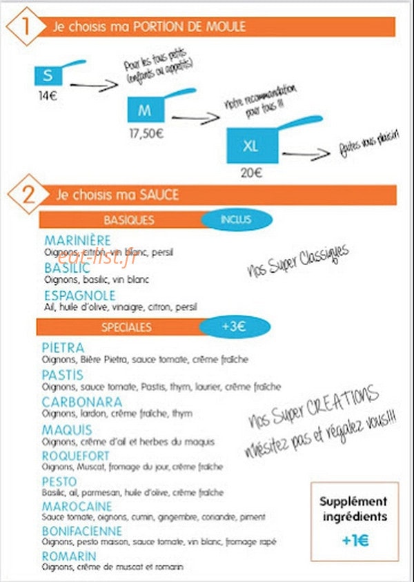 Carte et menu de La Minute Moule à Mandelieu la Napoule — Les moules