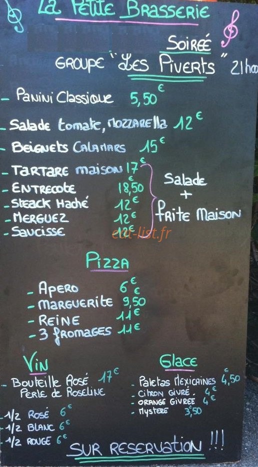 La petite brasserie — carte page 1