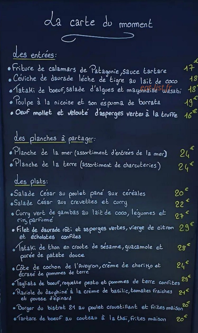 Le Bistrot 21 — carte page 1