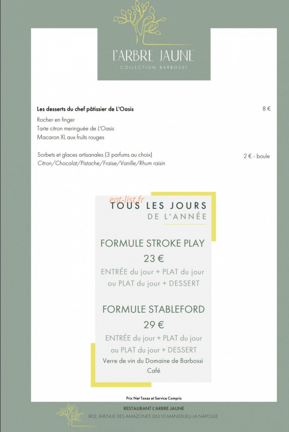 Le Bistrot de L'Oasis — carte page 2