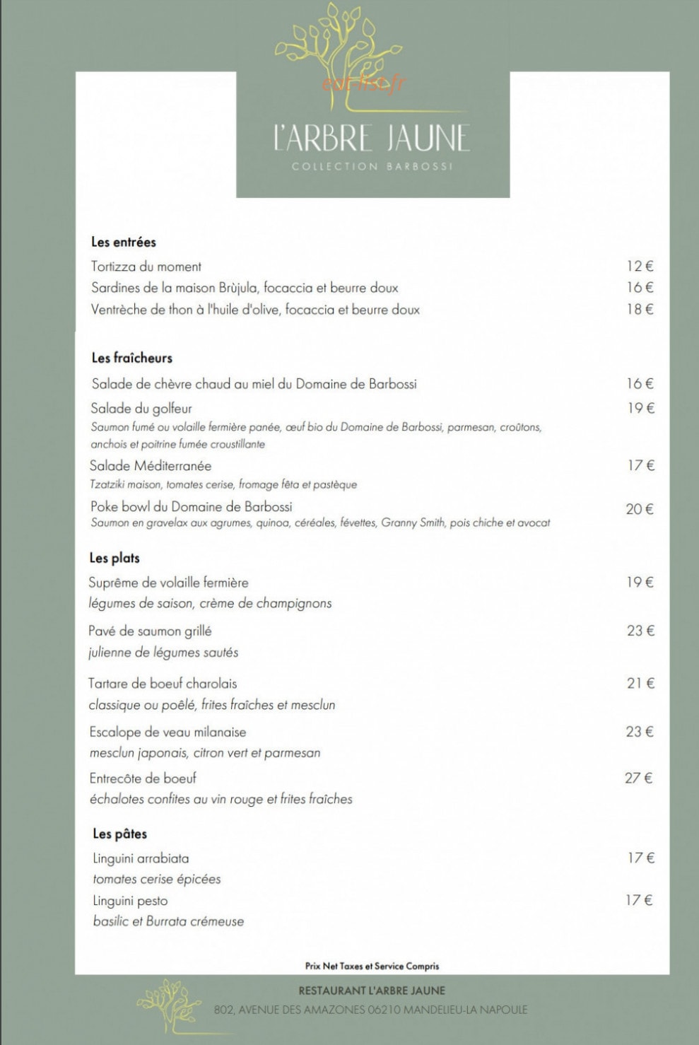 Le Bistrot de L'Oasis — carte page 1