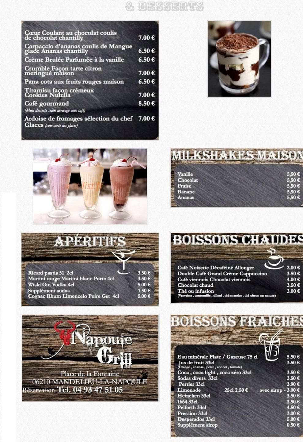 Carte et menu de Le Napoule Grill à Mandelieu la Napoule — Desserts