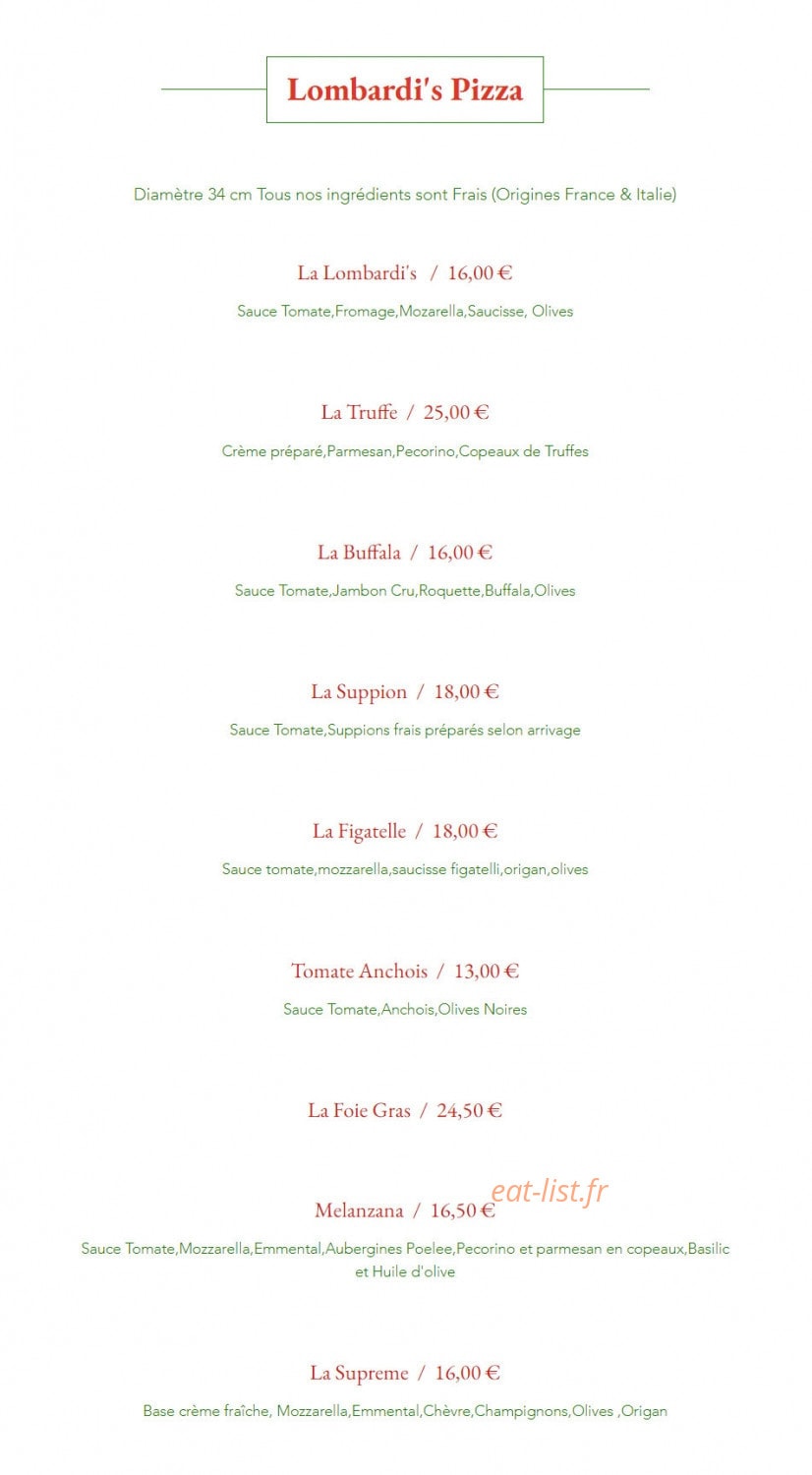 Lombardi's Pizza — carte page 4