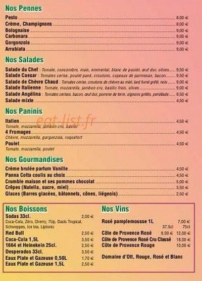 Pizza Angélina — carte page 3