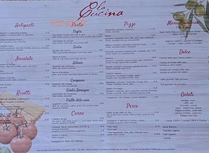 La Cucina — carte page 1