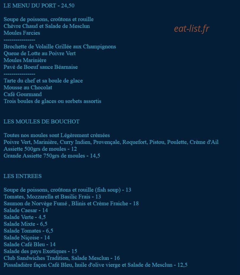Le Café Bleu — carte page 1