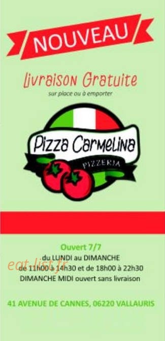 Pizza carmelina — carte page 1