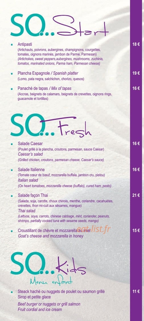 So Beach — carte page 2