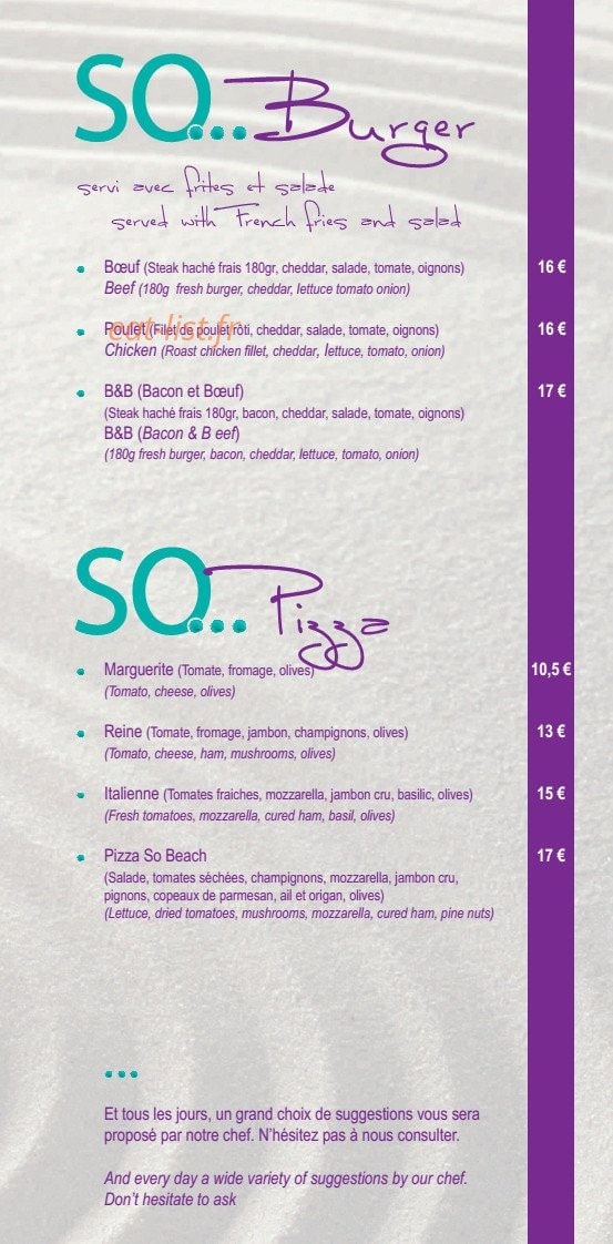 So Beach — carte page 4