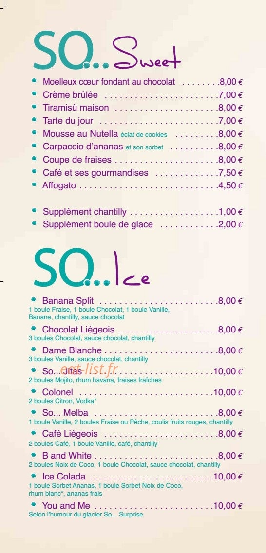 So Beach — carte page 8