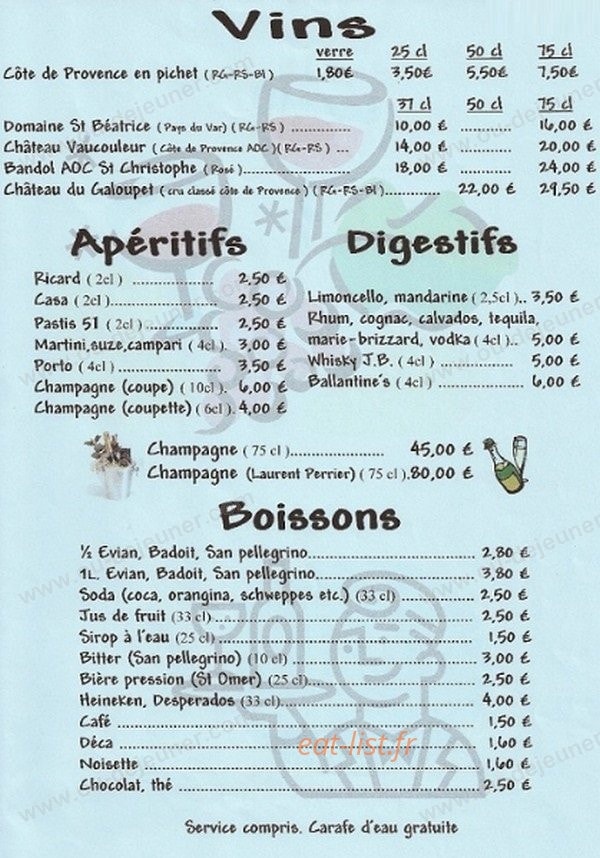Auberge du Gros Pin — carte page 1