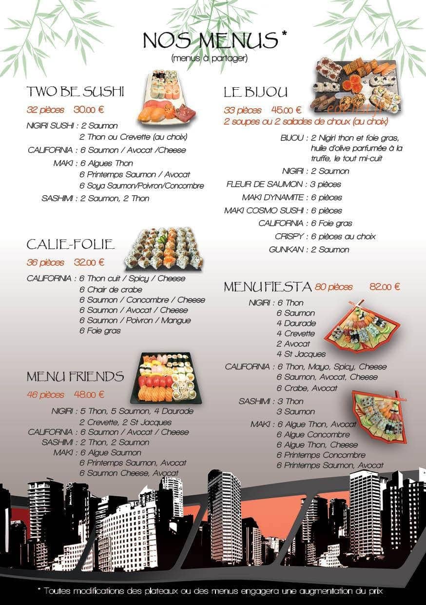 Cosmo Sushi — carte page 1