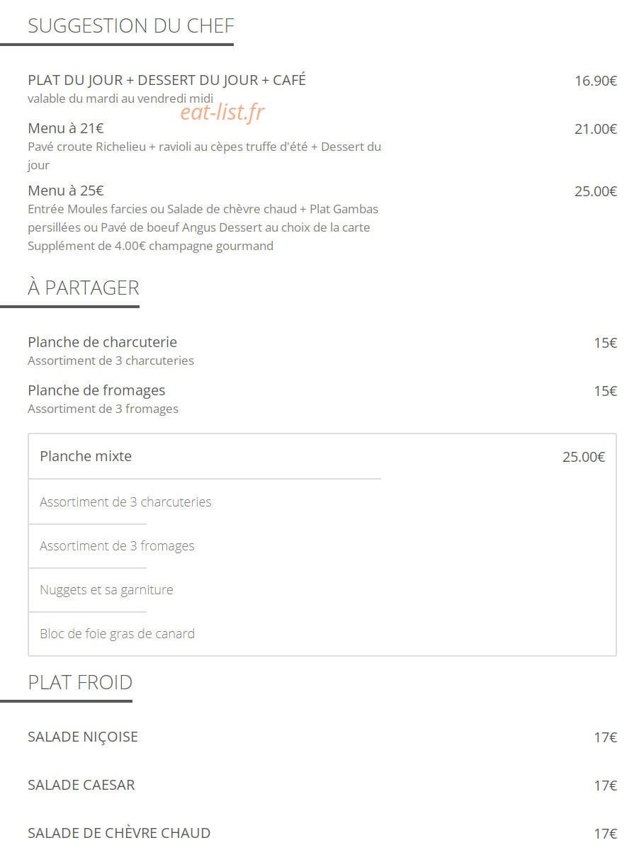 Le 65 Bis Restaurant — carte page 1