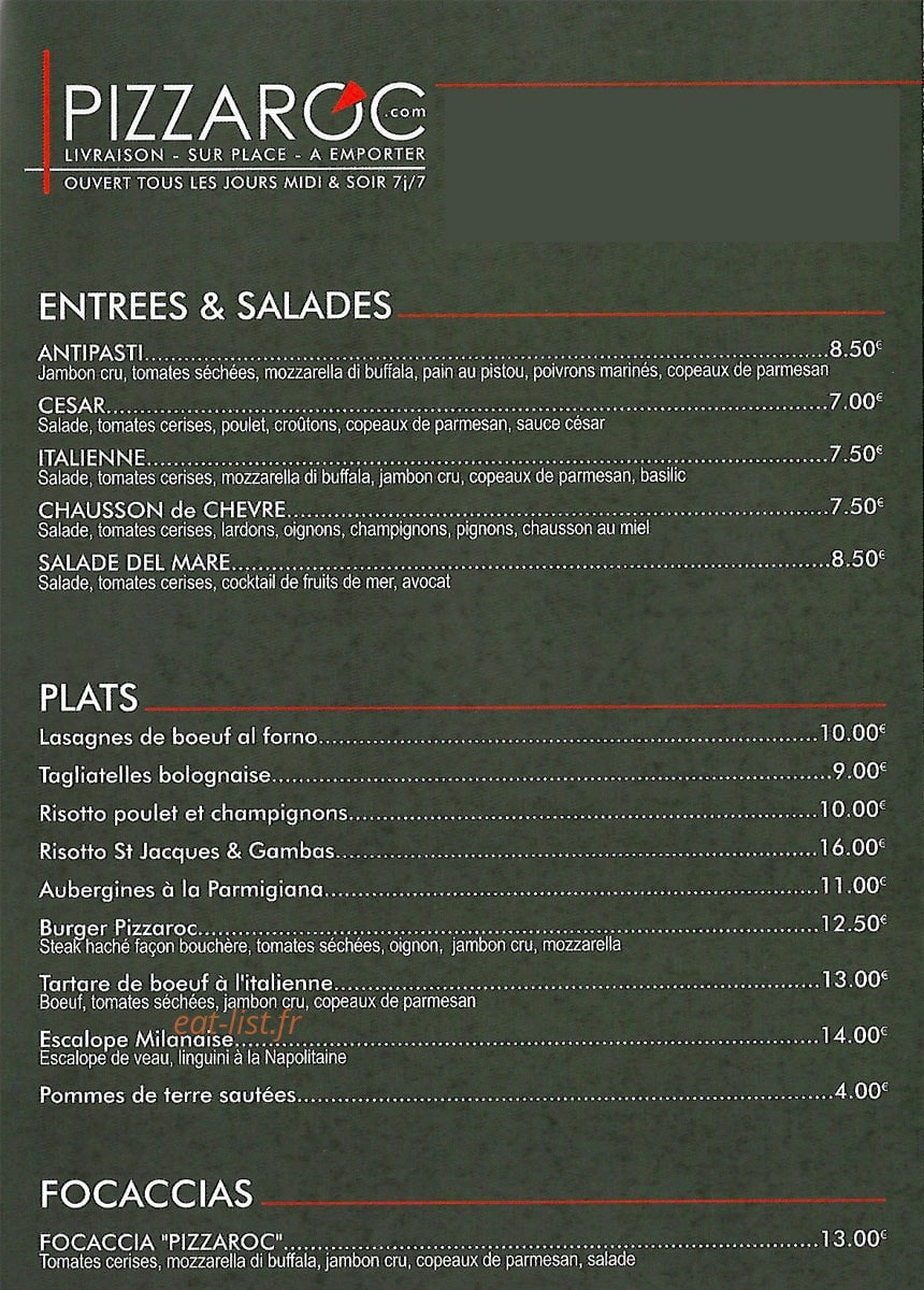 Pizzaroc — carte page 1