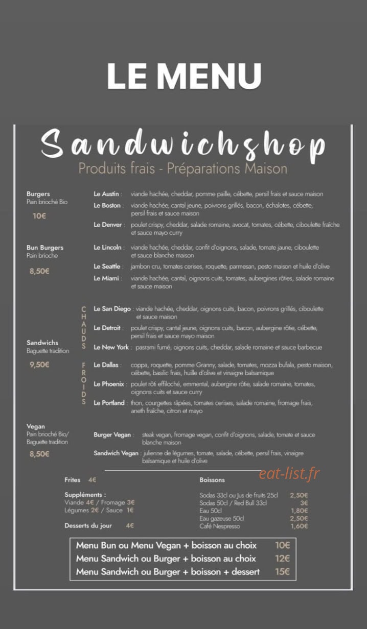 Sandwich shop — carte page 1