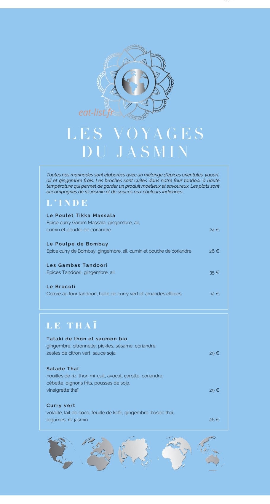 Carte et menu de Jasmin Grill & Lounge à Saint Jean Cap Ferrat — Les voyages du jasmin
