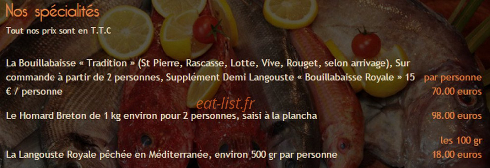 Carte et menu de La Cabane de l'Ecailler à Saint Jean Cap Ferrat — Les spécialités