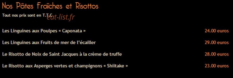 Carte et menu de La Cabane de l'Ecailler à Saint Jean Cap Ferrat — Les pâtes fraîches et risottos