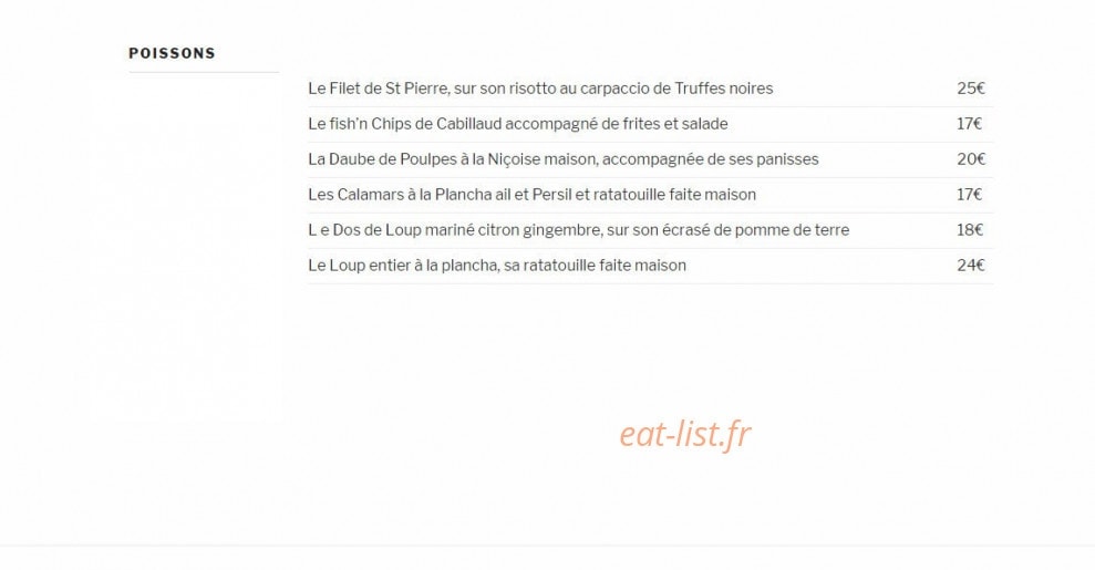 Carte et menu de Le Pirate à Saint Jean Cap Ferrat — Poissons