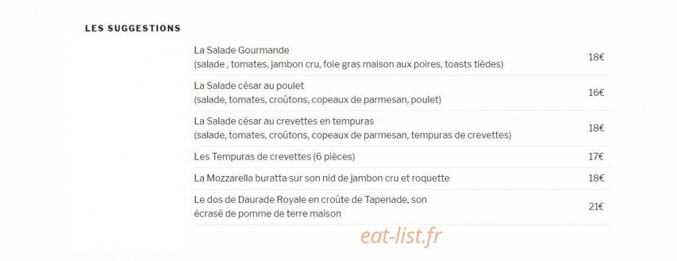 Carte et menu de Le Pirate à Saint Jean Cap Ferrat — Suggestions