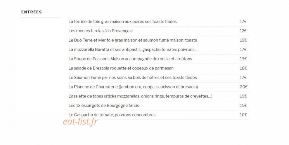 Carte et menu de Le Pirate à Saint Jean Cap Ferrat — Entrées