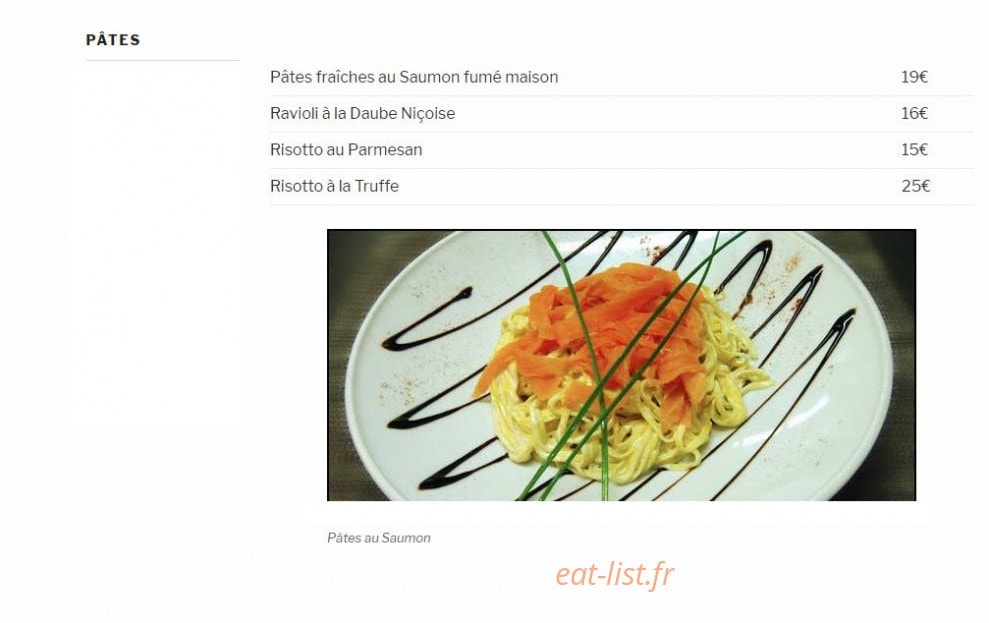 Carte et menu de Le Pirate à Saint Jean Cap Ferrat — Pâtes