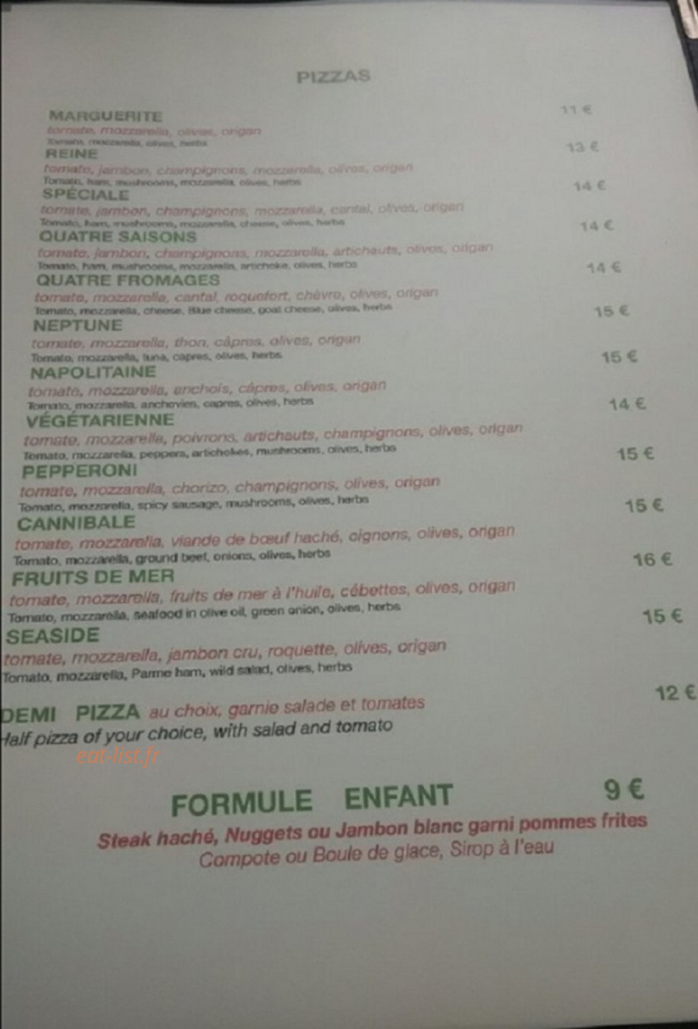 Seaside Café — carte page 1