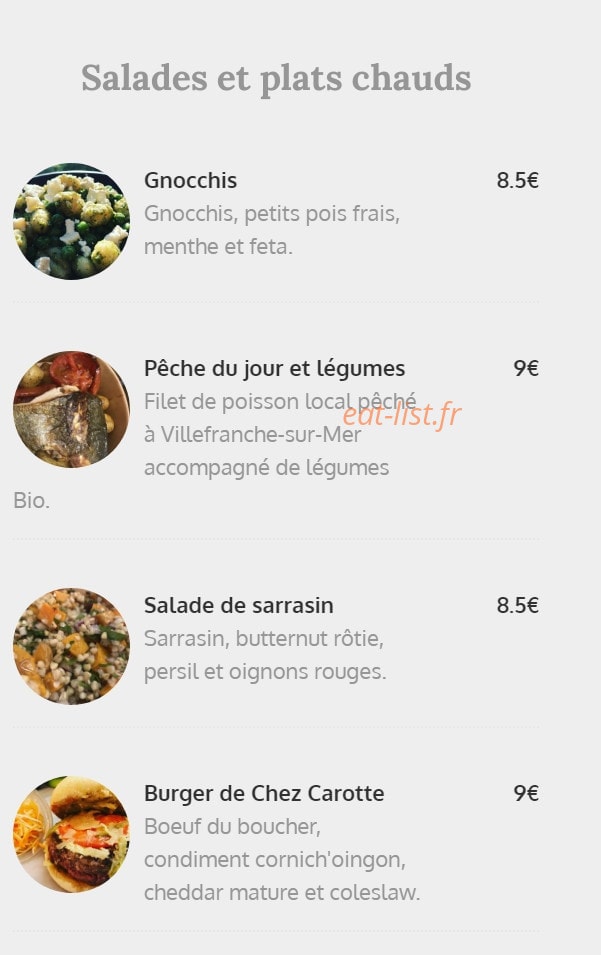 Chez Carotte — carte page 1