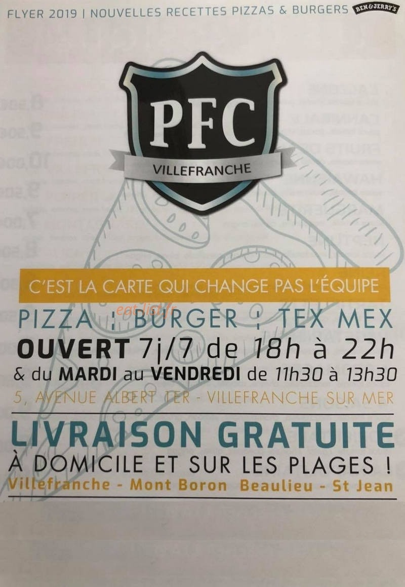 Carte et menu pizzeria football club villefranche sur mer