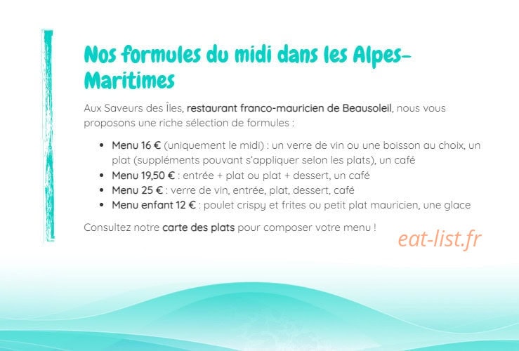 Aux Saveurs Des Iles — carte page 1