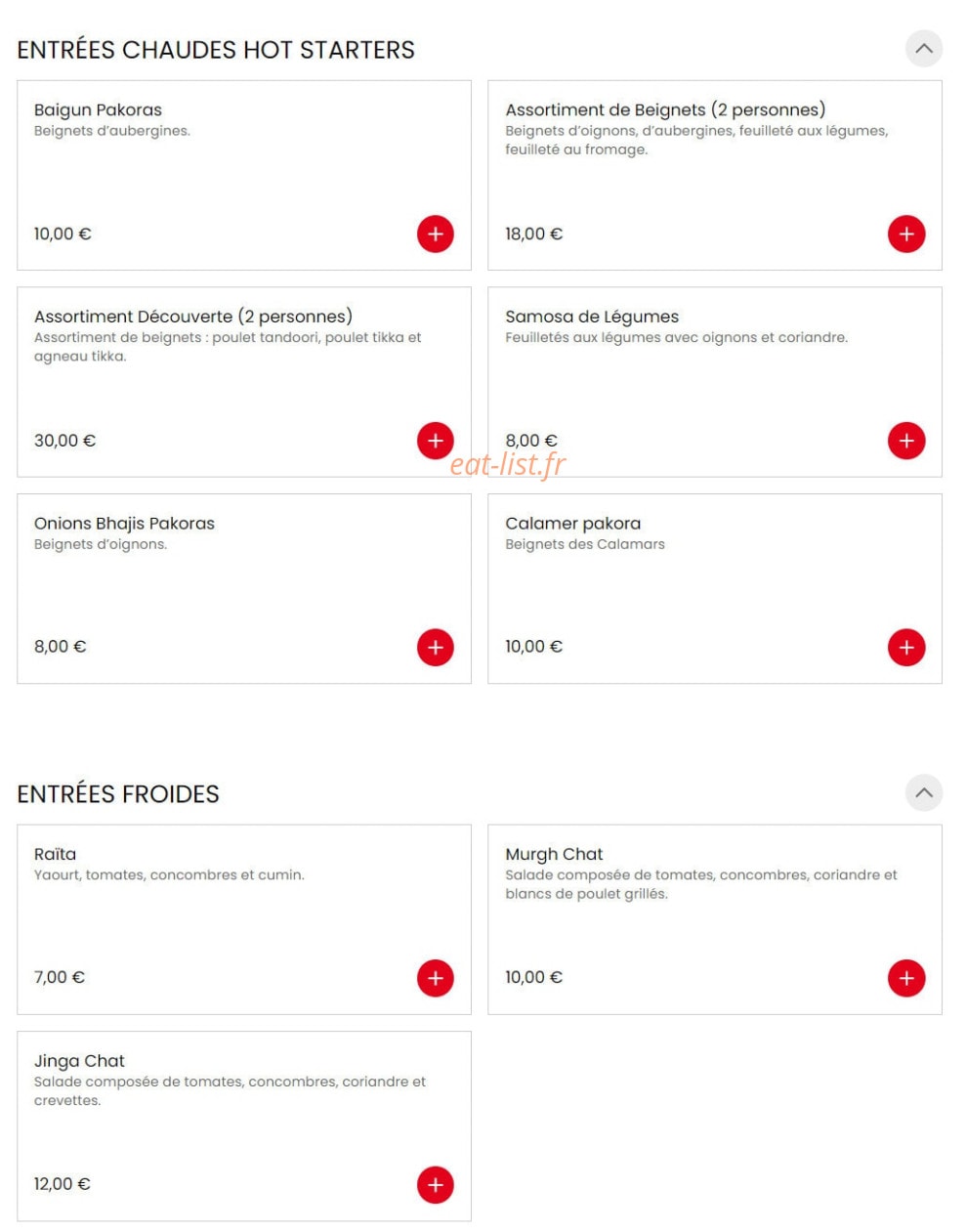 Curry House — carte page 1