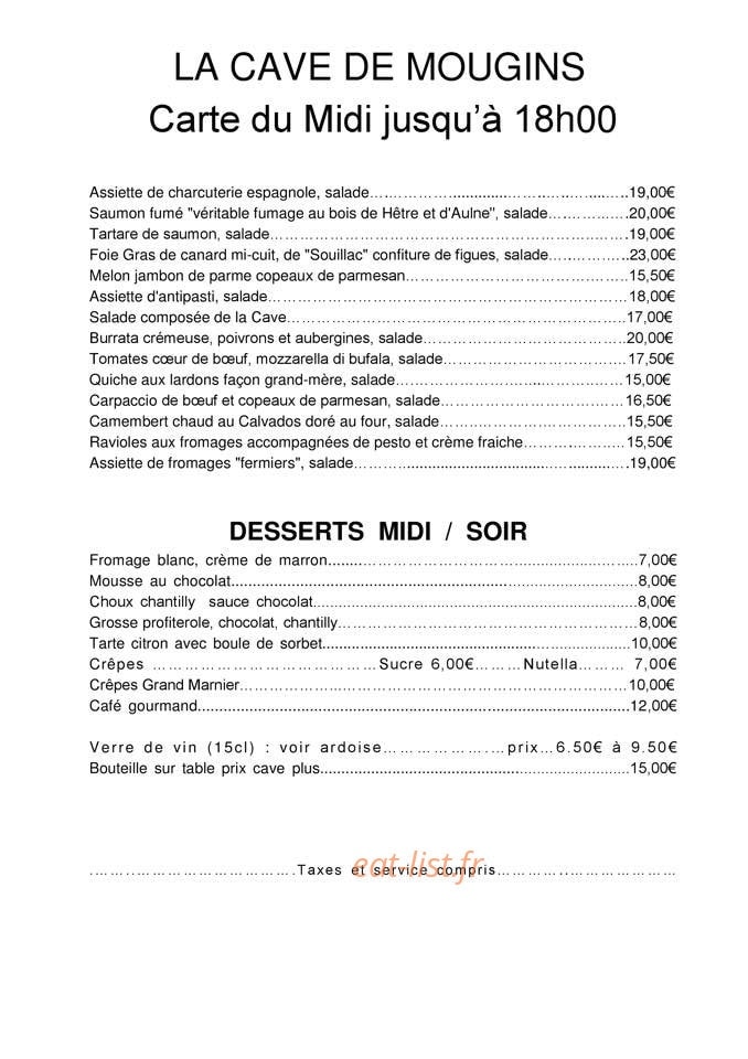 La Cave de Mougins — carte page 2