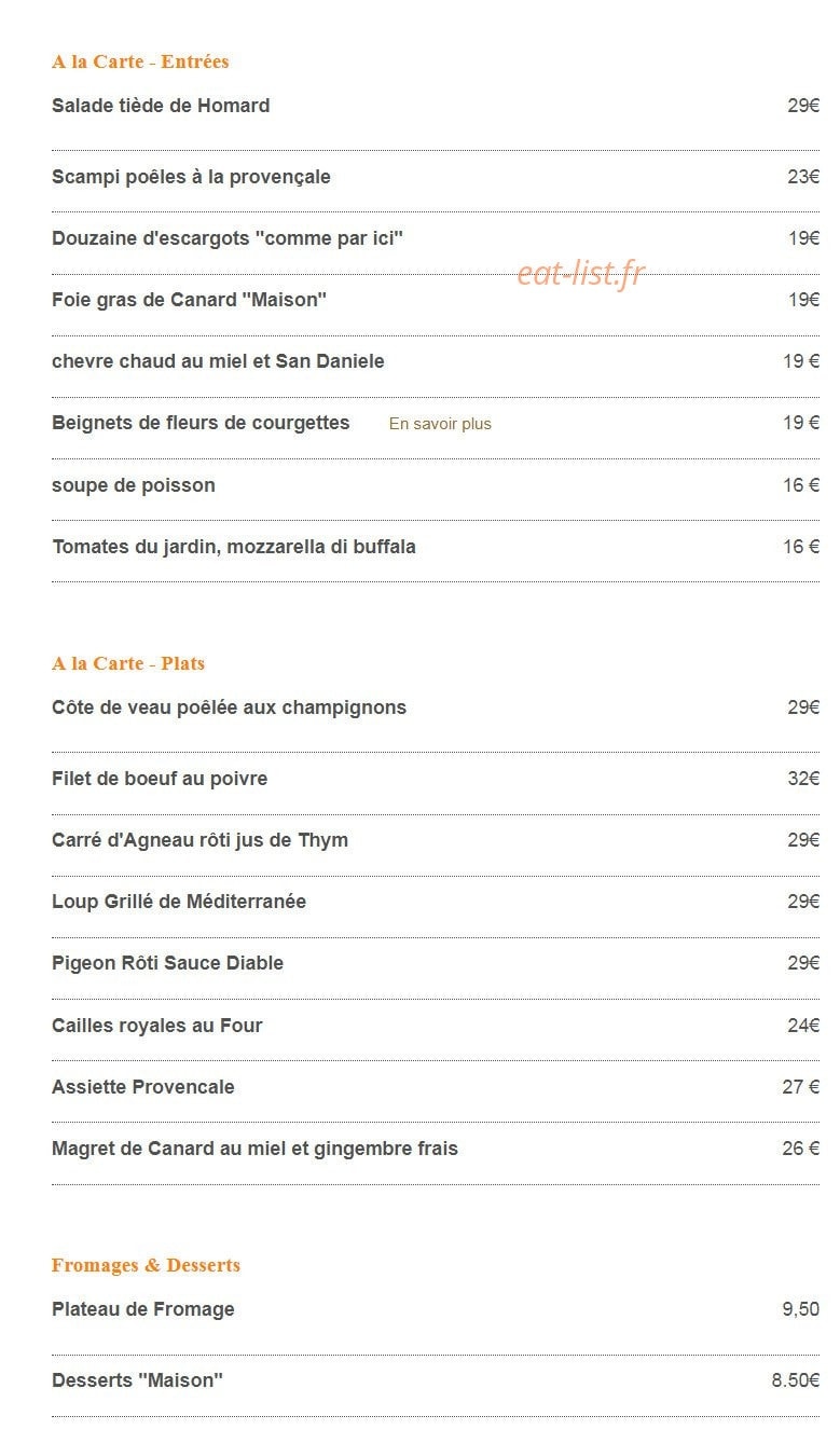 Le bistrot de Mougins — carte page 1