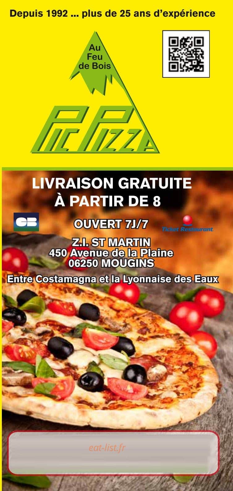 Pic Pizza — carte page 1