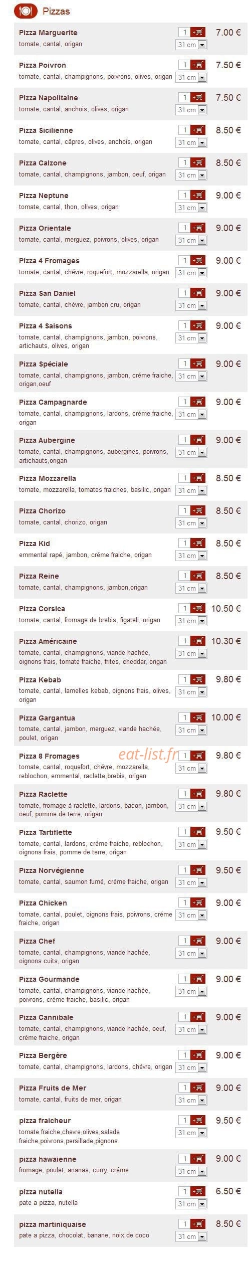 Pizza Shop — carte page 1