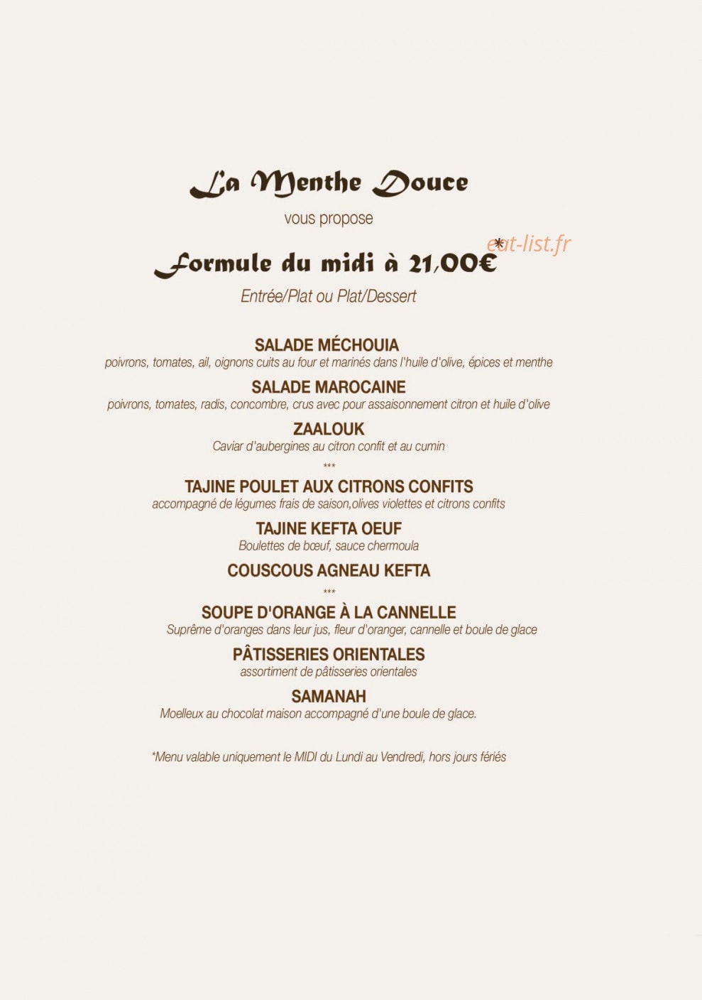 Restaurant la Menthe Douce — carte page 5
