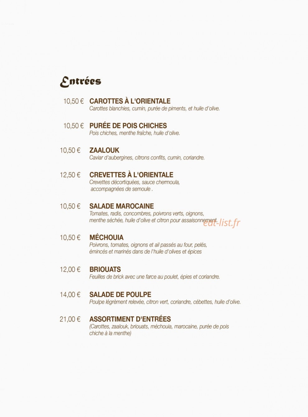 Restaurant la Menthe Douce — carte page 1