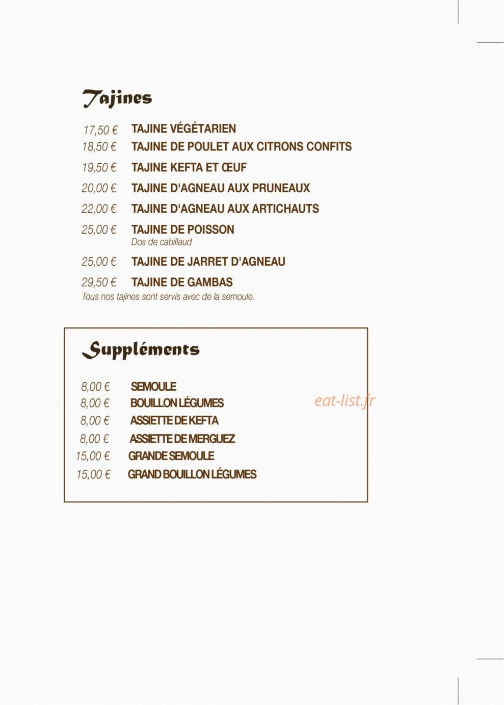 Restaurant la Menthe Douce — carte page 2