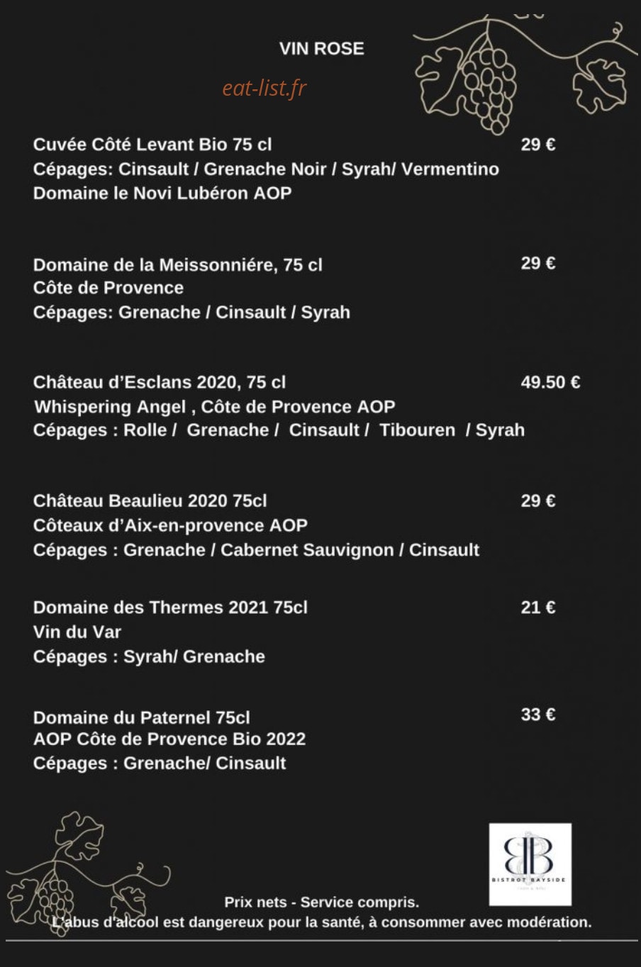 Bistrot Bayside — carte page 11