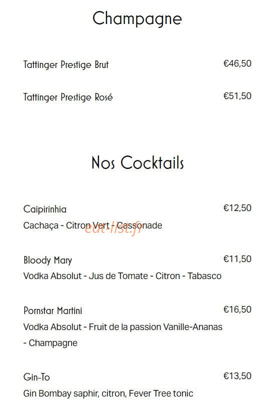 Carte et menu de Family's à Villeneuve Loubet — Les champagnes et cocktails