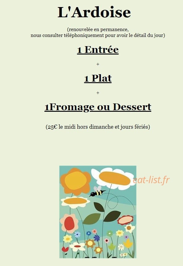 Carte et menu de L'Auberge Fleurie à Villeneuve Loubet — Ardoise