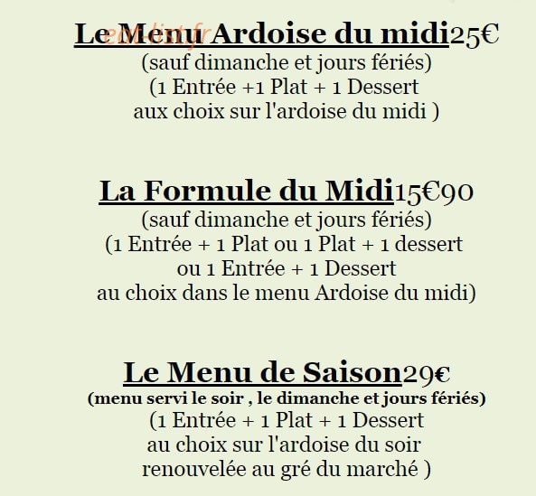Carte et menu de L'Auberge Fleurie à Villeneuve Loubet — Formules