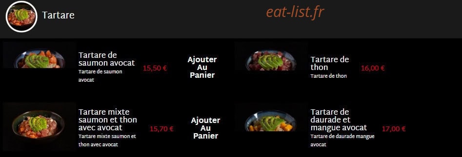 Carte et menu de Mas Sushi à Villeneuve Loubet — Les tartares