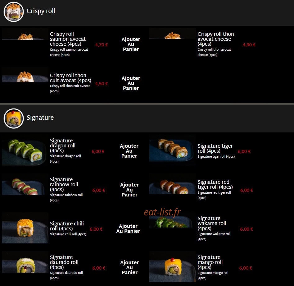 Carte et menu de Mas Sushi à Villeneuve Loubet — Crispy roll et signatures