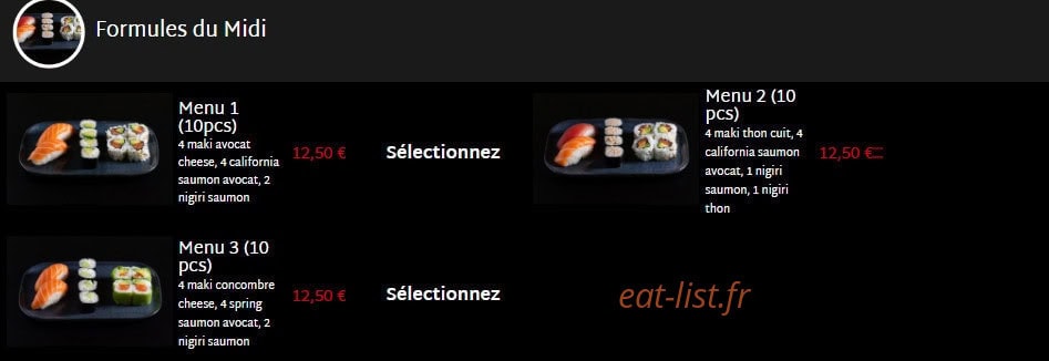 Carte et menu de Mas Sushi à Villeneuve Loubet — Les formules du midi