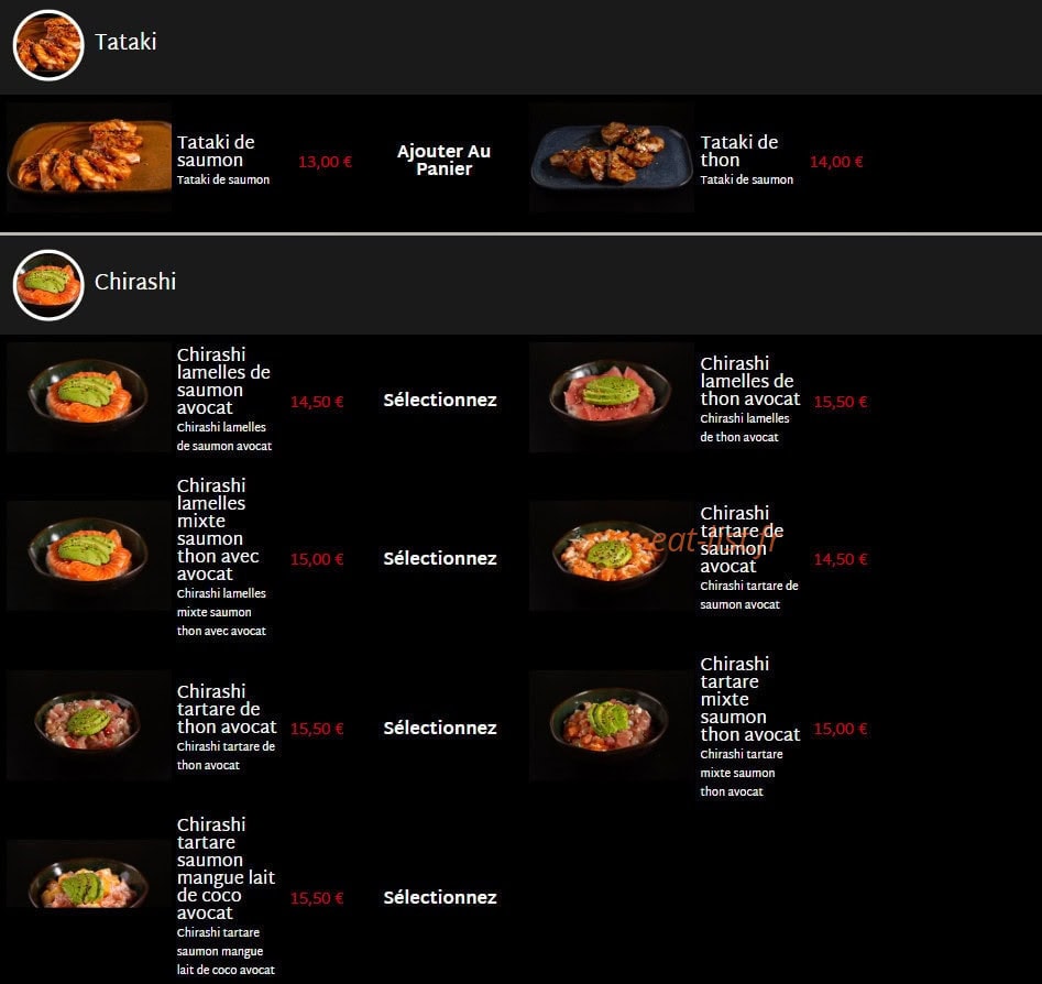 Carte et menu de Mas Sushi à Villeneuve Loubet — Tataki et chirashi