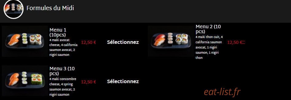 Carte et menu de Mas Sushi à Villeneuve Loubet — Les formules du midi